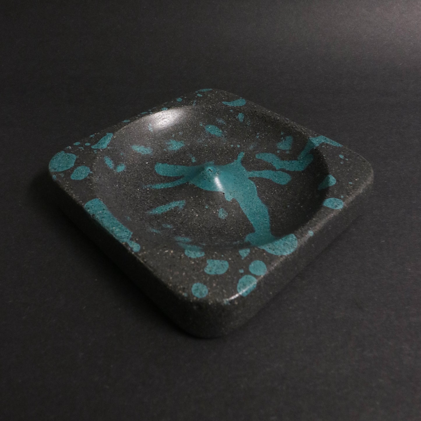 Black+Teal Polished Concrete Incense Holder