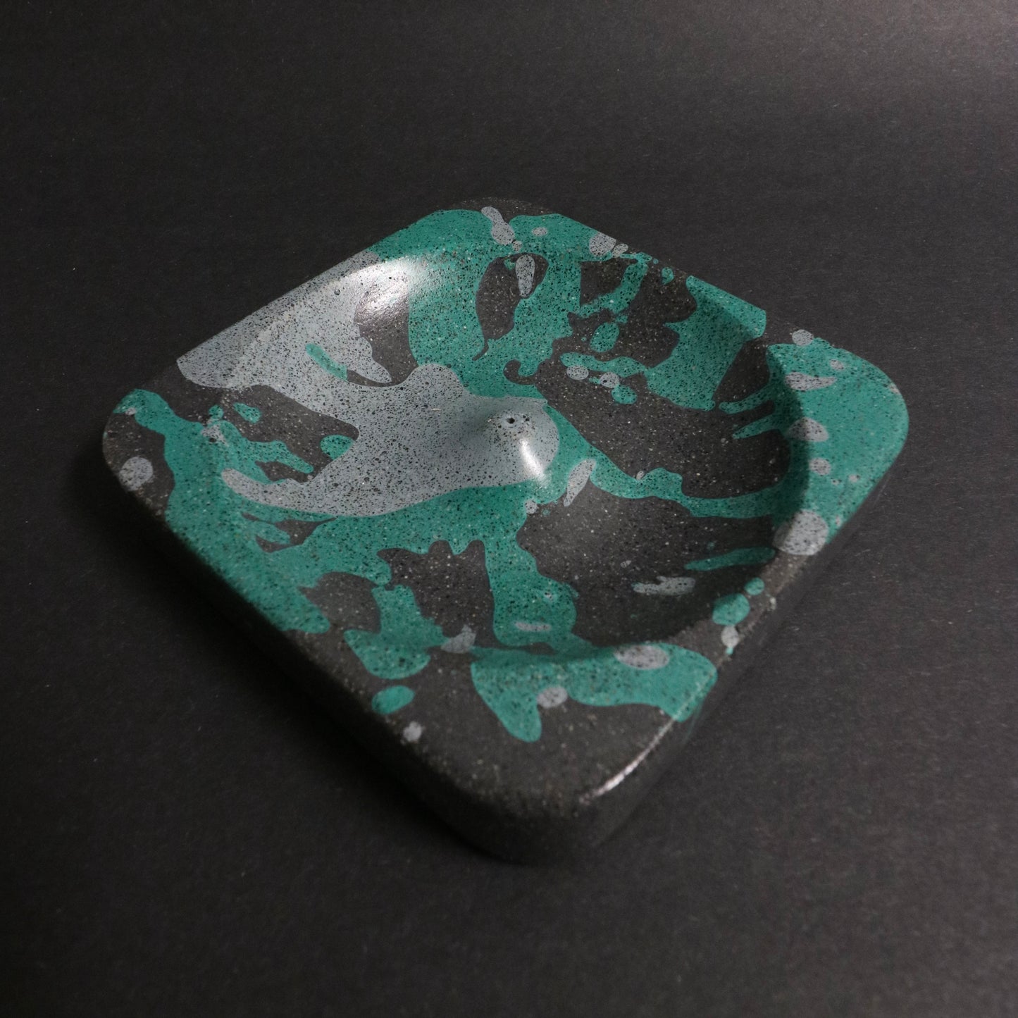 Black+Multi-Blue Polished Concrete Incense Holder