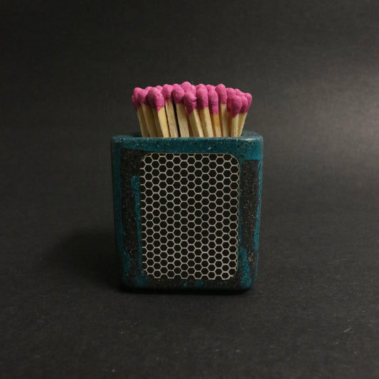 Black+Teal Polished Concrete Match Pot