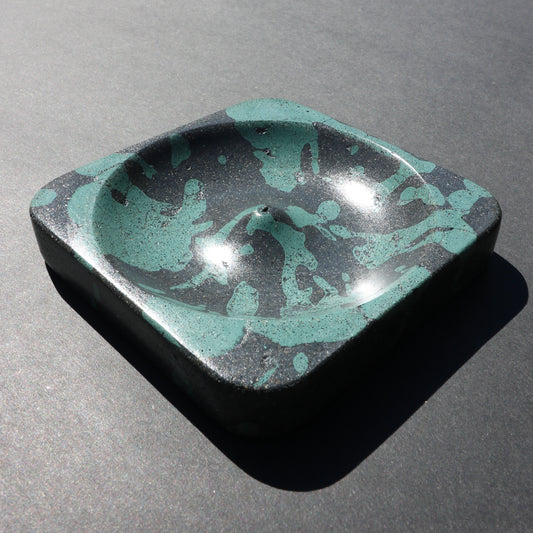 Splatter Concrete Incense Holder (Teal + Black)