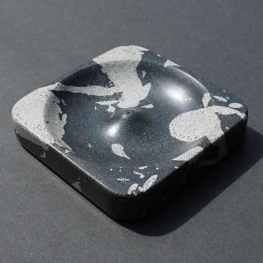 Marbled Concrete Incense Holder (Black + White)