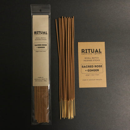 Ritual incense sticks with packaging and label on a dark background